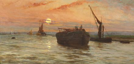 Charles H. Miller (American, 1842-1922), oil on canvas, Dusk-lit marine view, inscribed 'The