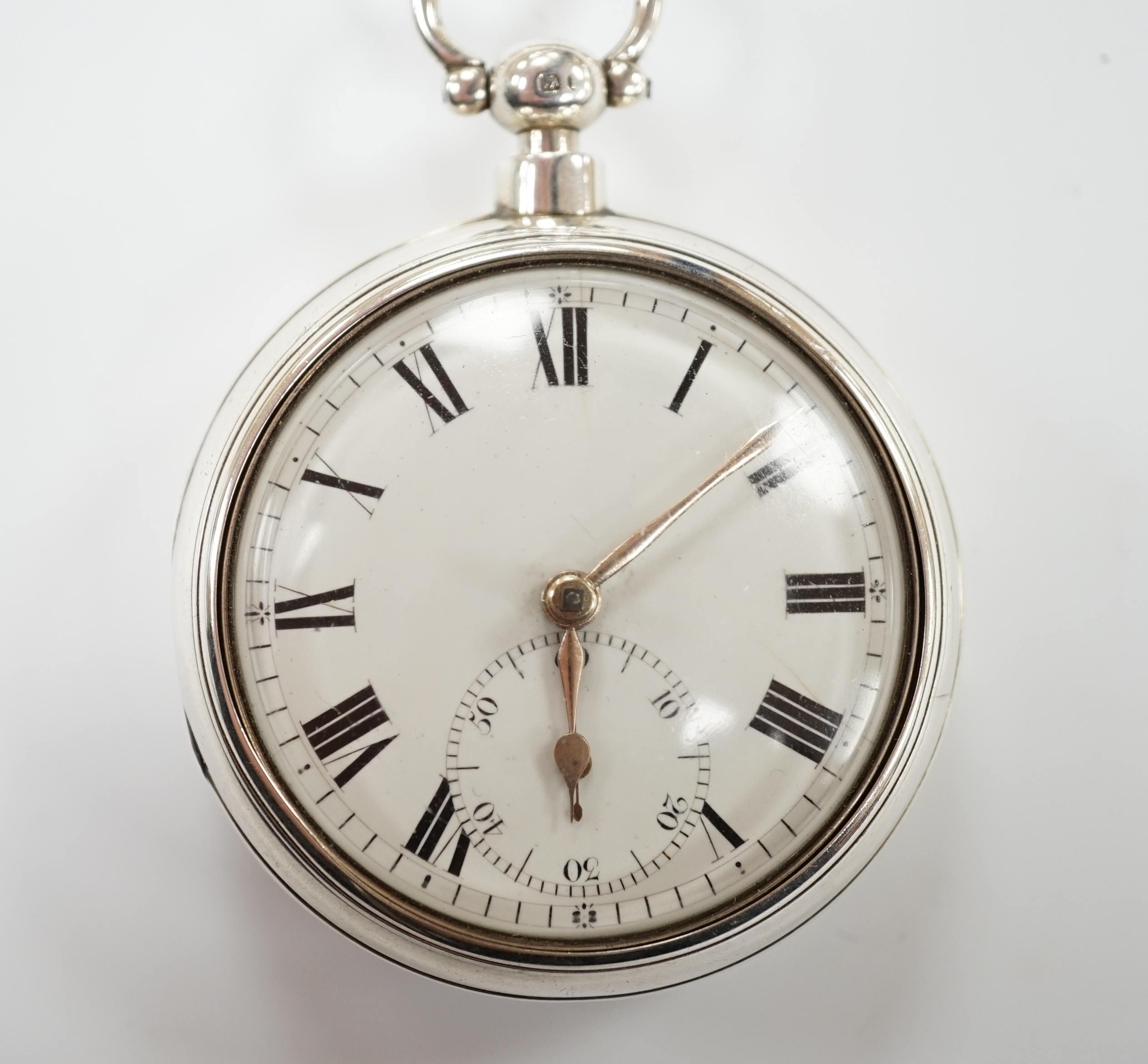 An early Victorian silver pair cased keywind pocket watch, by Curran of Dublin, with Roman dial