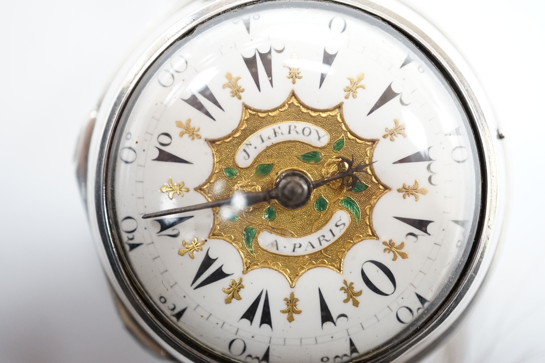 A late 18th century French white metal keywind verge open face pocket watch for the Turkish - Bild 3 aus 6
