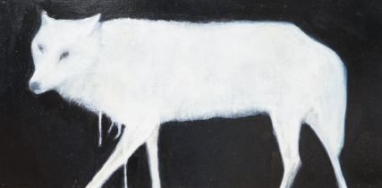 Philippa Cannan (contemporary), oil on canvas, 'Night Wolf', unsigned, inscribed verso, 29 x 59.5cm,