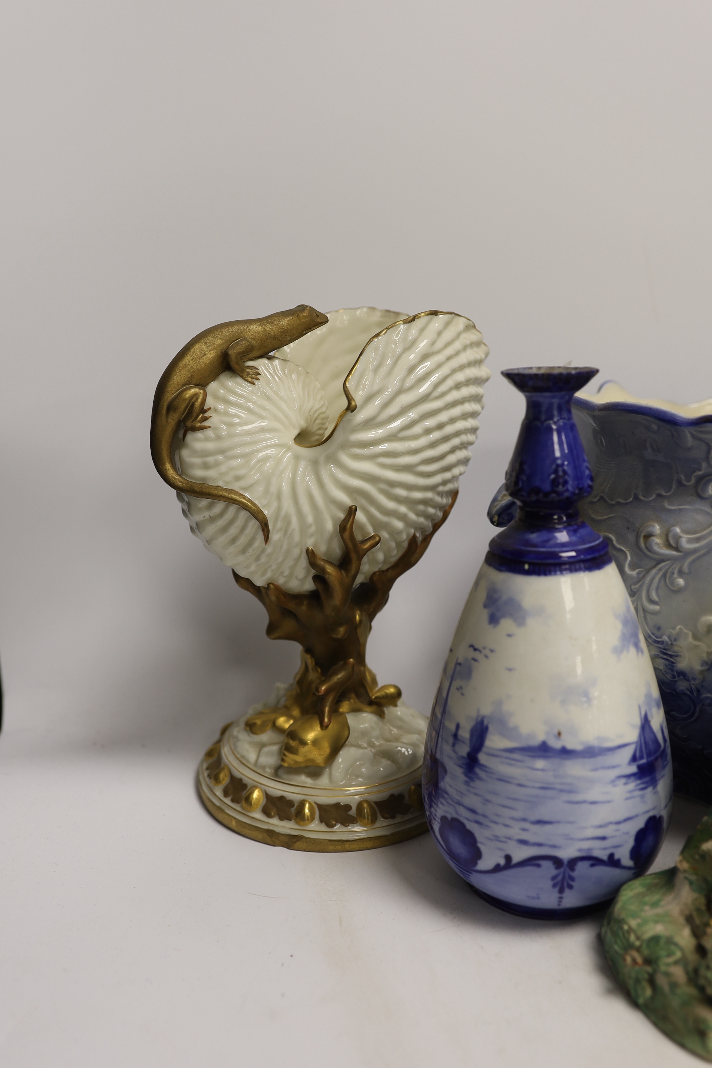 A 19th century Staffordshire Tithe Pig group, a pair of Royal Crown Derby blue and white vases, a - Image 4 of 6