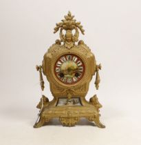 A French spelter mantel clock, 30cm high