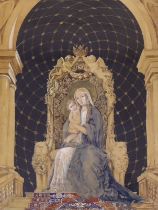 Continental School, heightened watercolour, Study of the Virgin Mary and Child seated on a throne,
