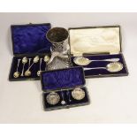 Three assorted cased sets of silver including a pair of spoons, Sheffield, 1908, teaspoons and