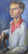 Emmanuel Levy (1900-1986), oil on board, Portrait of a seated youth, Atkinson Gallery label verso,