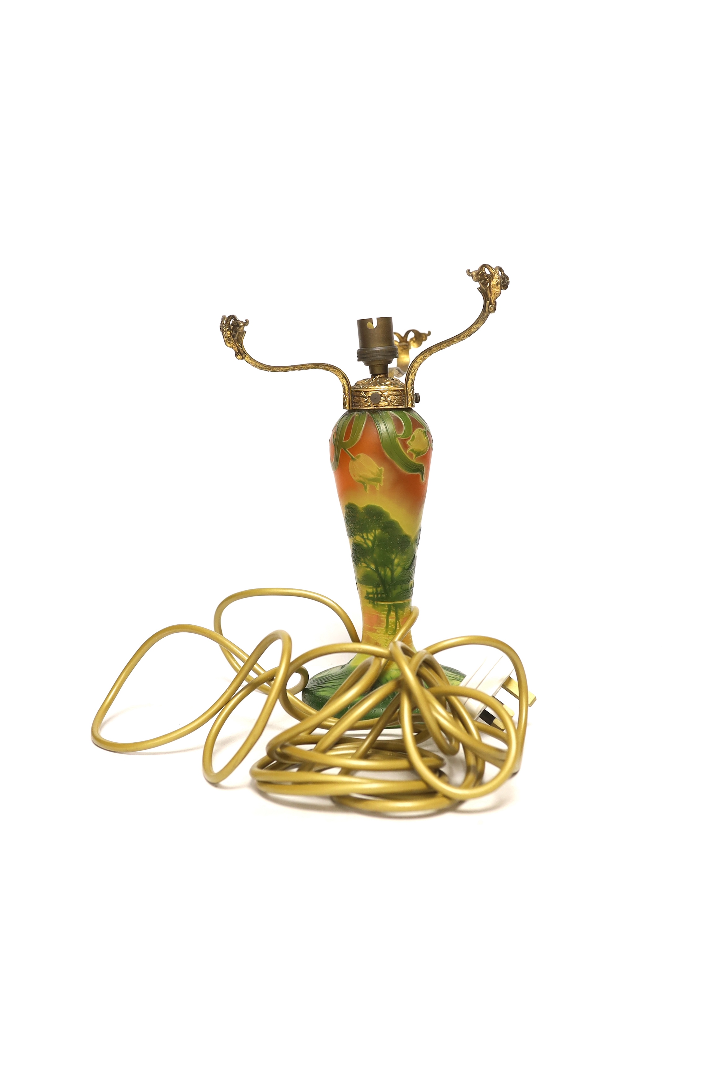 An Art Nouveau cameo glass lamp base by J. Michael, Paris, gilt metal mounted, 27cm high including - Image 2 of 4