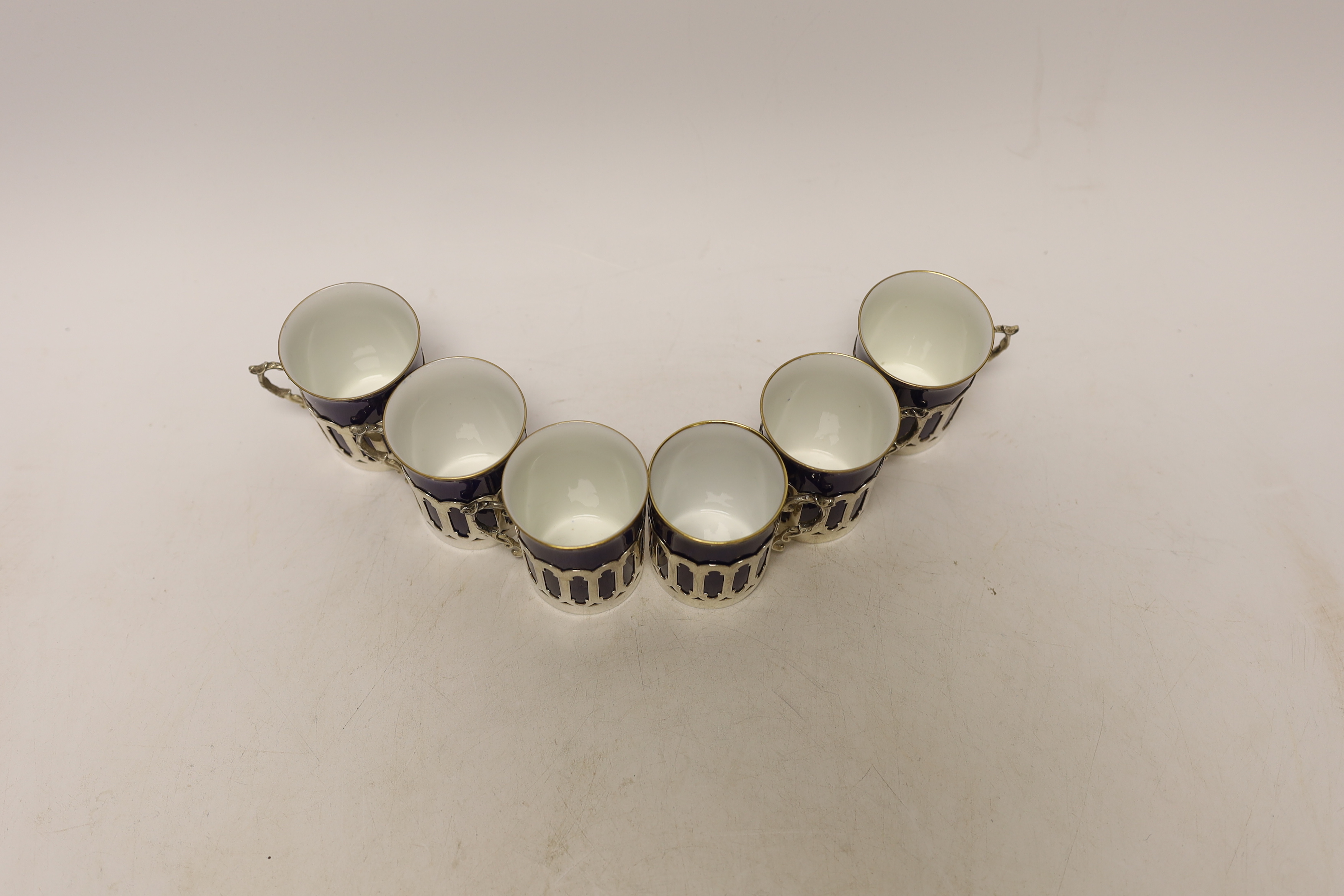 A set of six pierced silver handled coffee can holders, James Dixon & Sons, Sheffield, 1911, with - Image 2 of 3