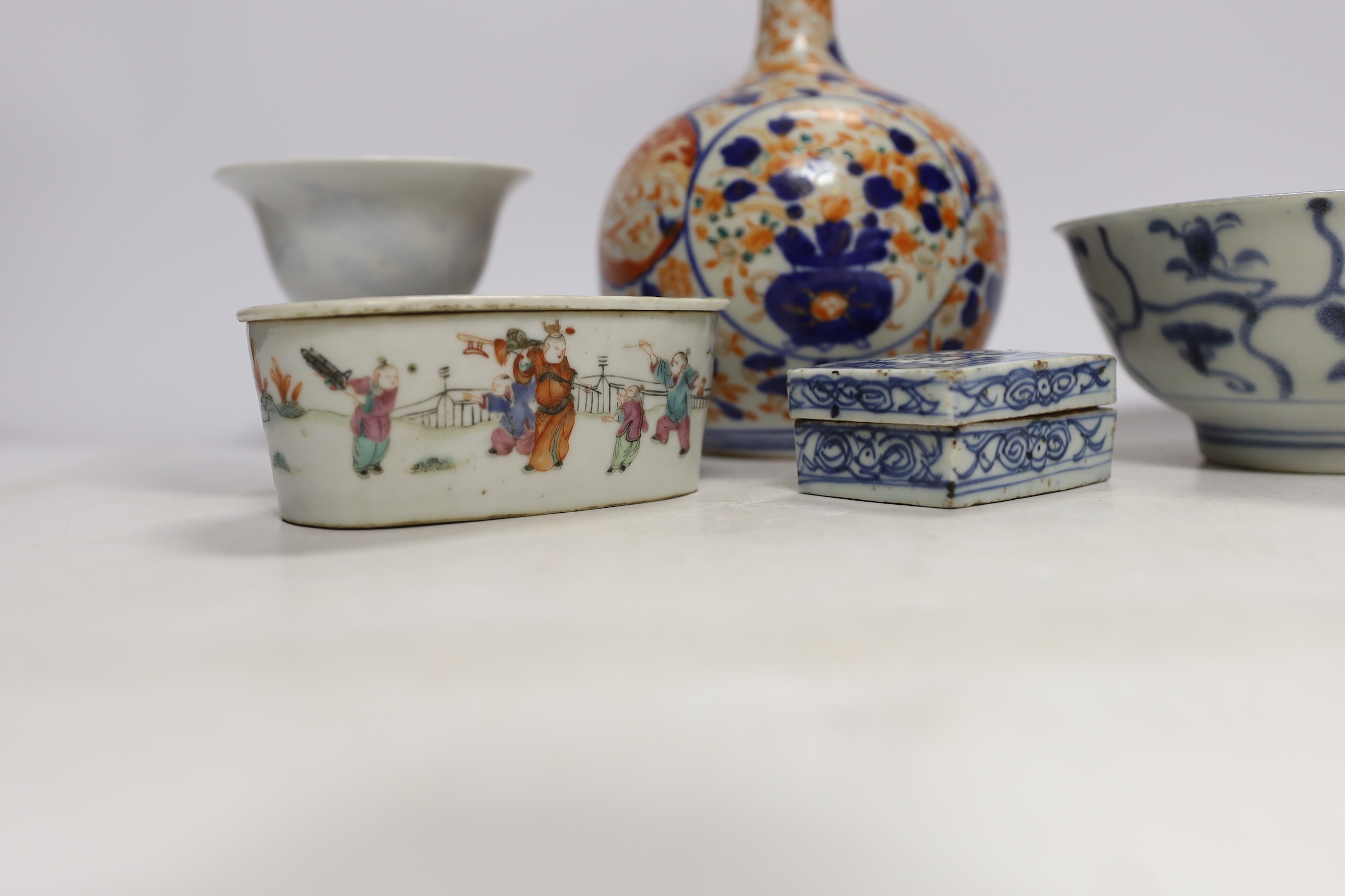 A Chinese Tek Sing Cargo bowl, a Chinese famille Rose Jar and cover, late 19th century, a stem cup - Image 2 of 7