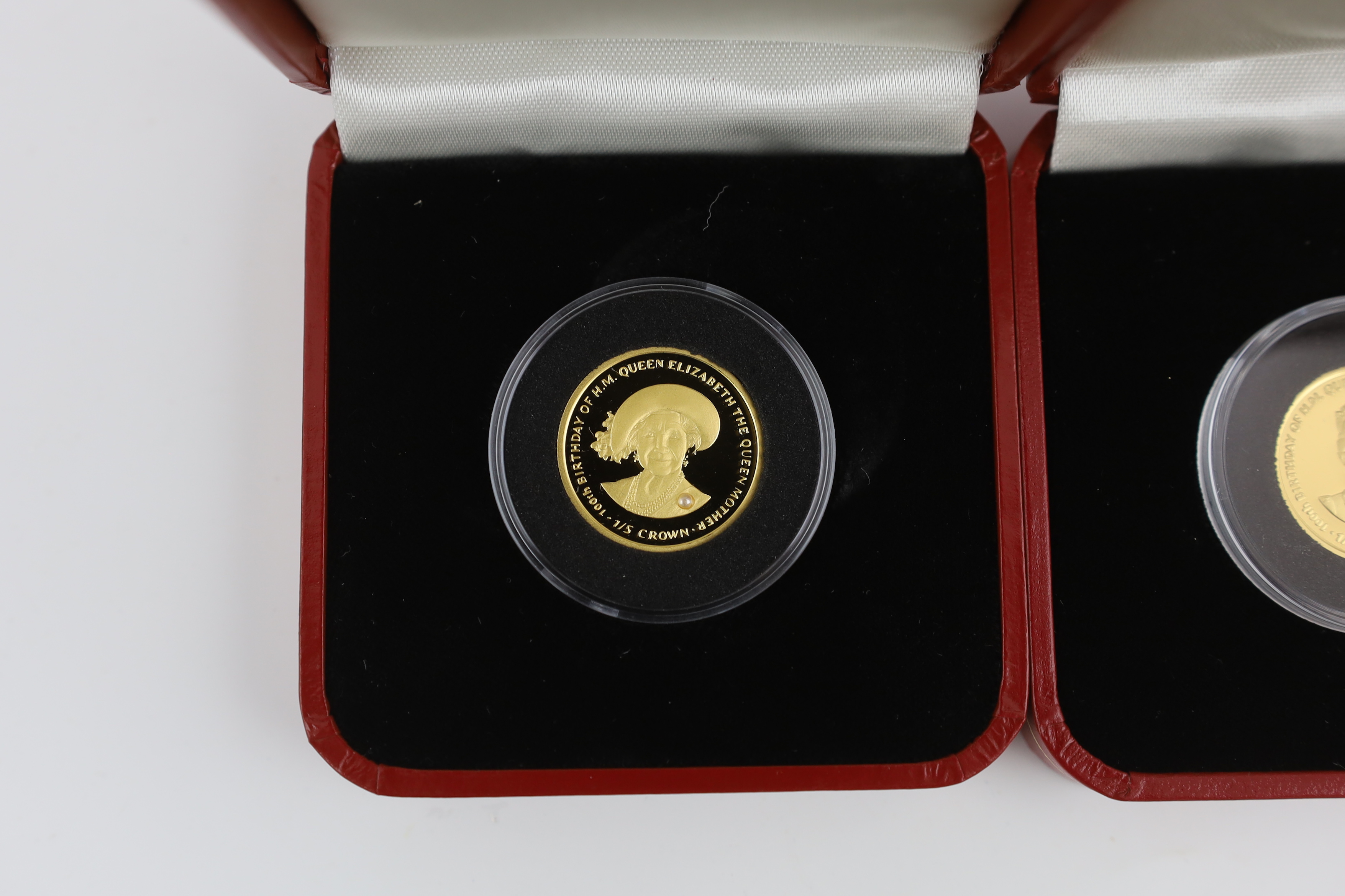 Gold coins - Two Pobjoy mint Isle of Man proof gold 1/5 crown coins, each 6.22g, 999.9/1000 purity - Image 2 of 5