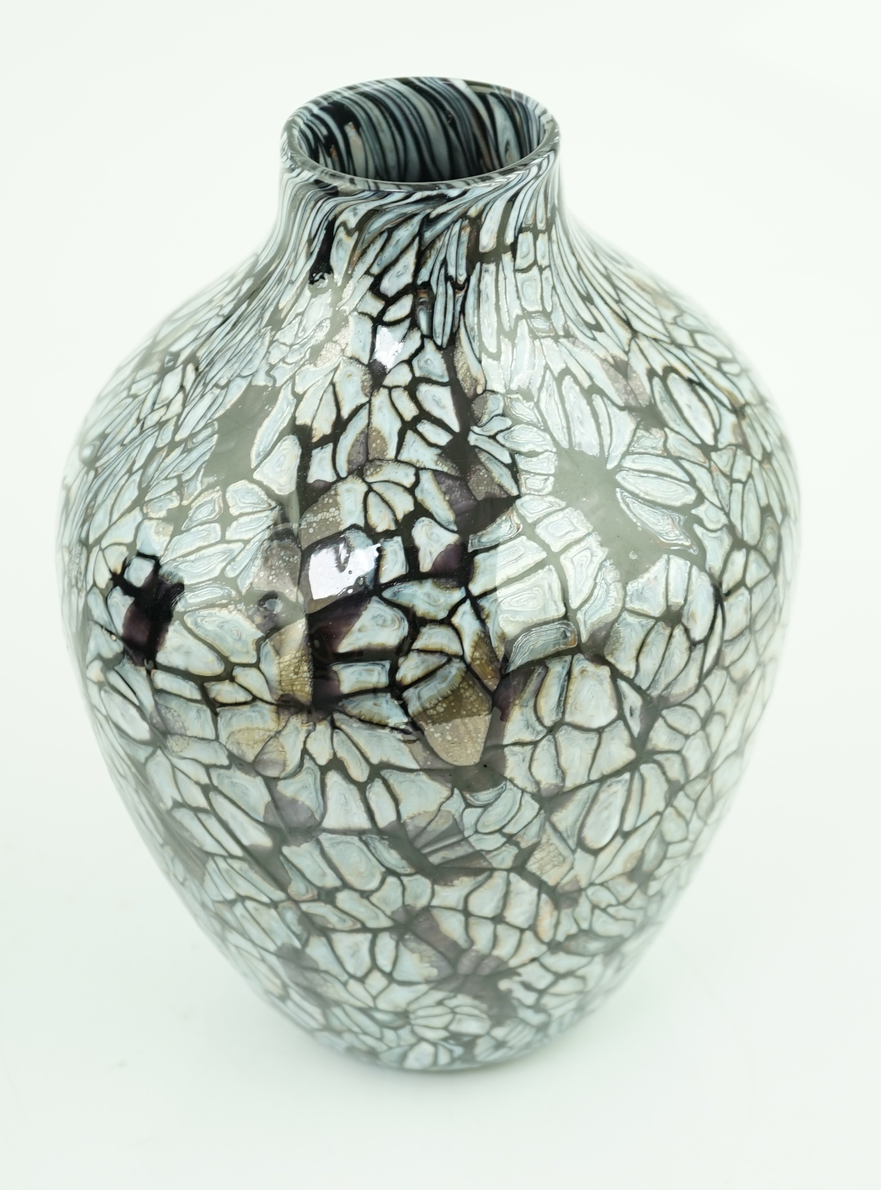 ** ** Vittorio Ferro (1932-2012) A Murano glass Murrine vase, ovoid shaped, with a pale blue and - Image 2 of 5