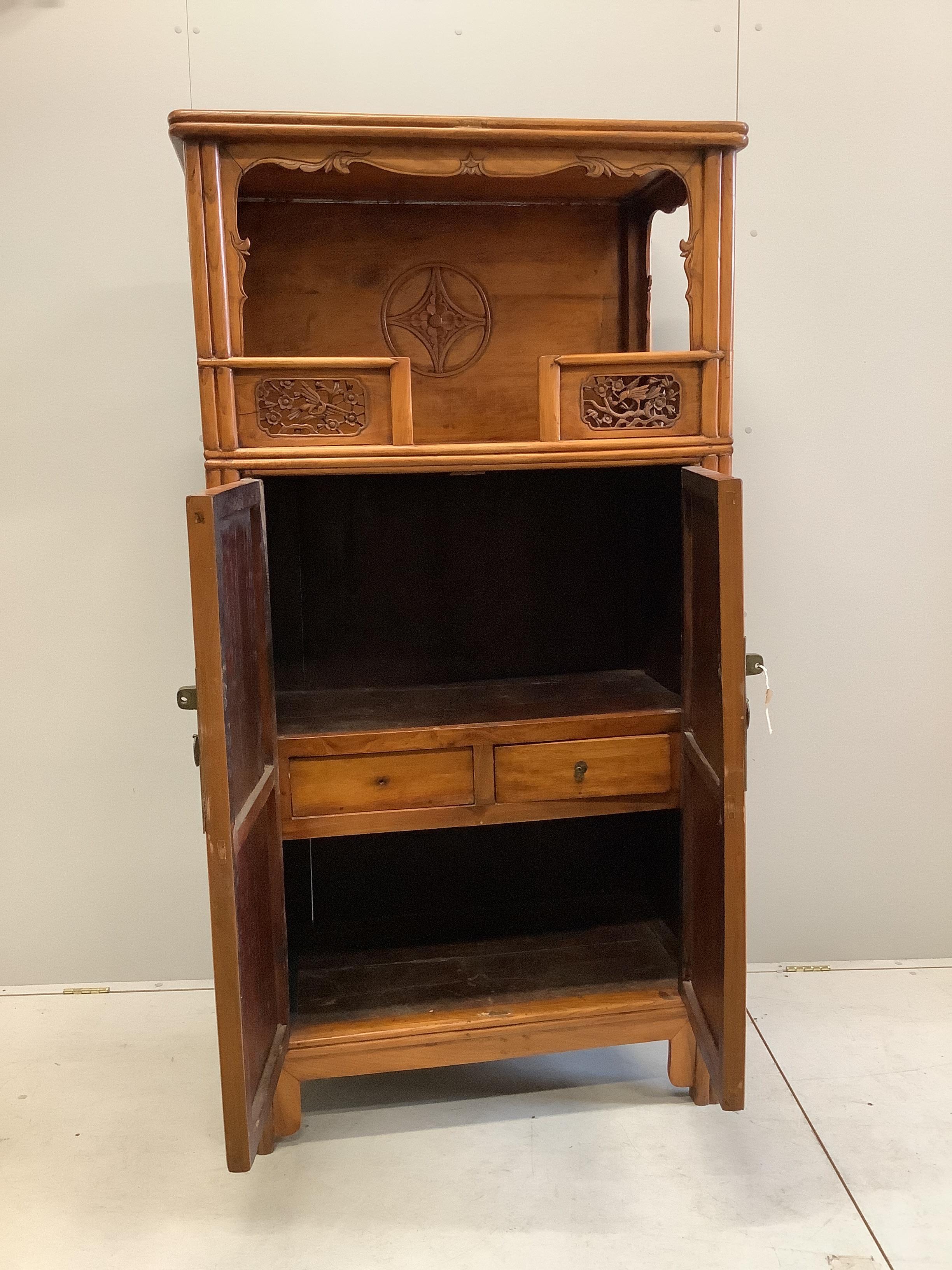 A Chinese carved elm cabinet, width 82cm, depth 55cm, height 182cm - Image 2 of 2