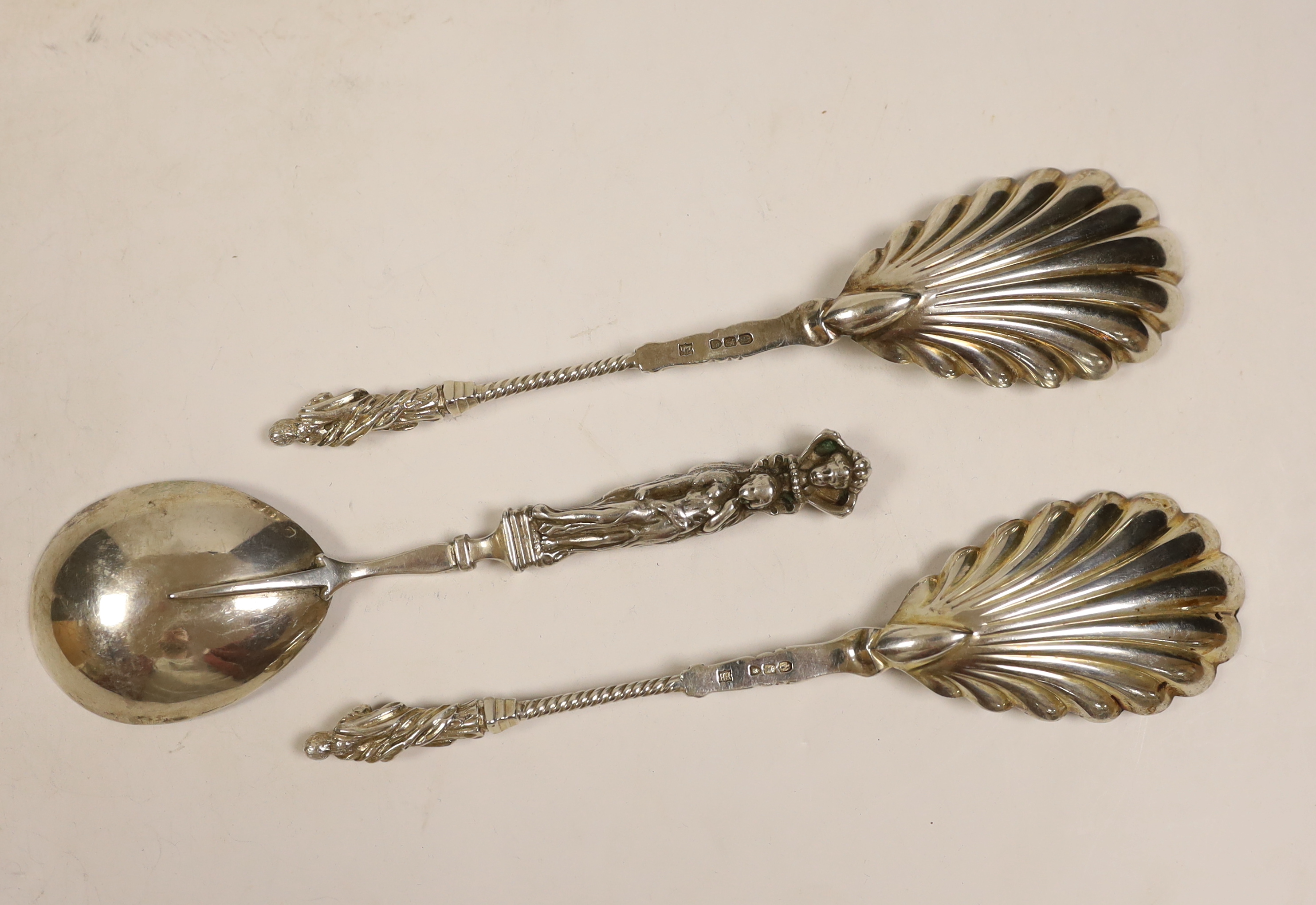 A pair of late Victorian silver apostle spoons with shall bowls, Edward Hutton, London, 1891, 20.3cm - Image 2 of 2