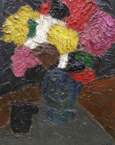 Fauvist style, impasto oil on board, Abstract composition, Still life of flowers in a vase, 60 x