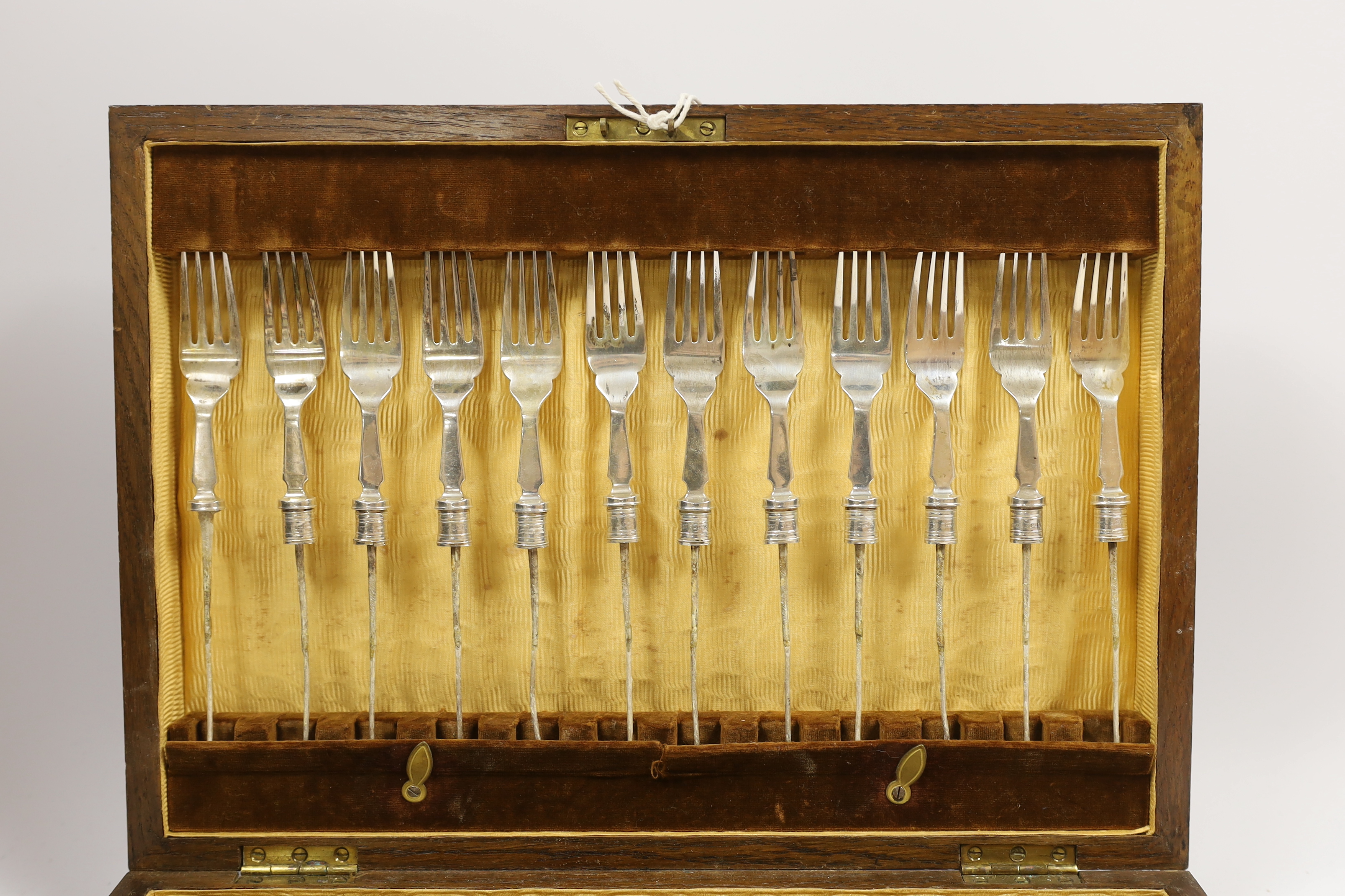 A set of twelve pairs of silver fish knife blades and fork tines, Walker & Hall, Sheffield 1933, - Image 2 of 3