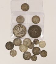 British silver coins, George III to George V, including a William IV shilling 1834, VF, various