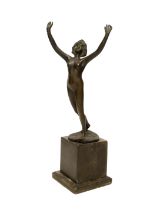 Remi Palmier (19th/20th. C), an Art Deco bronze of a nude lady, raised on square pedestal base,