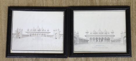 Indian Company School, pair of ink and washes on paper, ‘Agra Fort’, one inscribed in ink to the