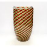 A large Formia, Murano red, green and aventurine ‘a canne’ glass vase, engraved mark, 33cm