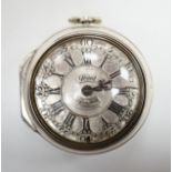 A late George II silver pair cased keywind verge pocket watch by William Grant of London, with Roman