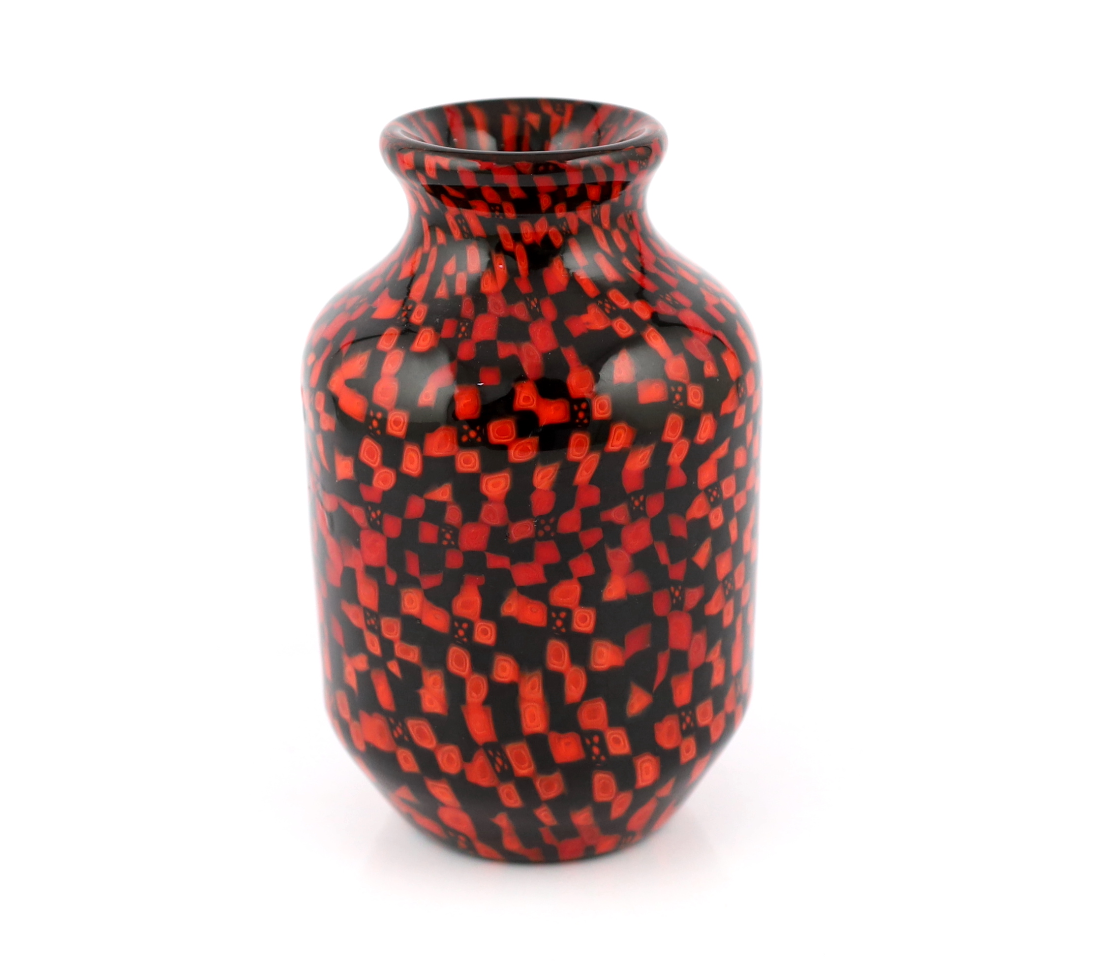 ** ** Vittorio Ferro (1932-2012) A Murano glass Murrine vase, in red and black, signed, 19cmPlease - Image 2 of 4