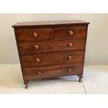 A Regency mahogany five drawer chest, on later cabriole legs, width 107cm, depth 48cm, height 108cm