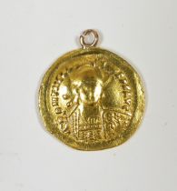 Ancient hammered coins, Theodosius II gold solidus Constantinople 402-450AD, later mounted otherwise