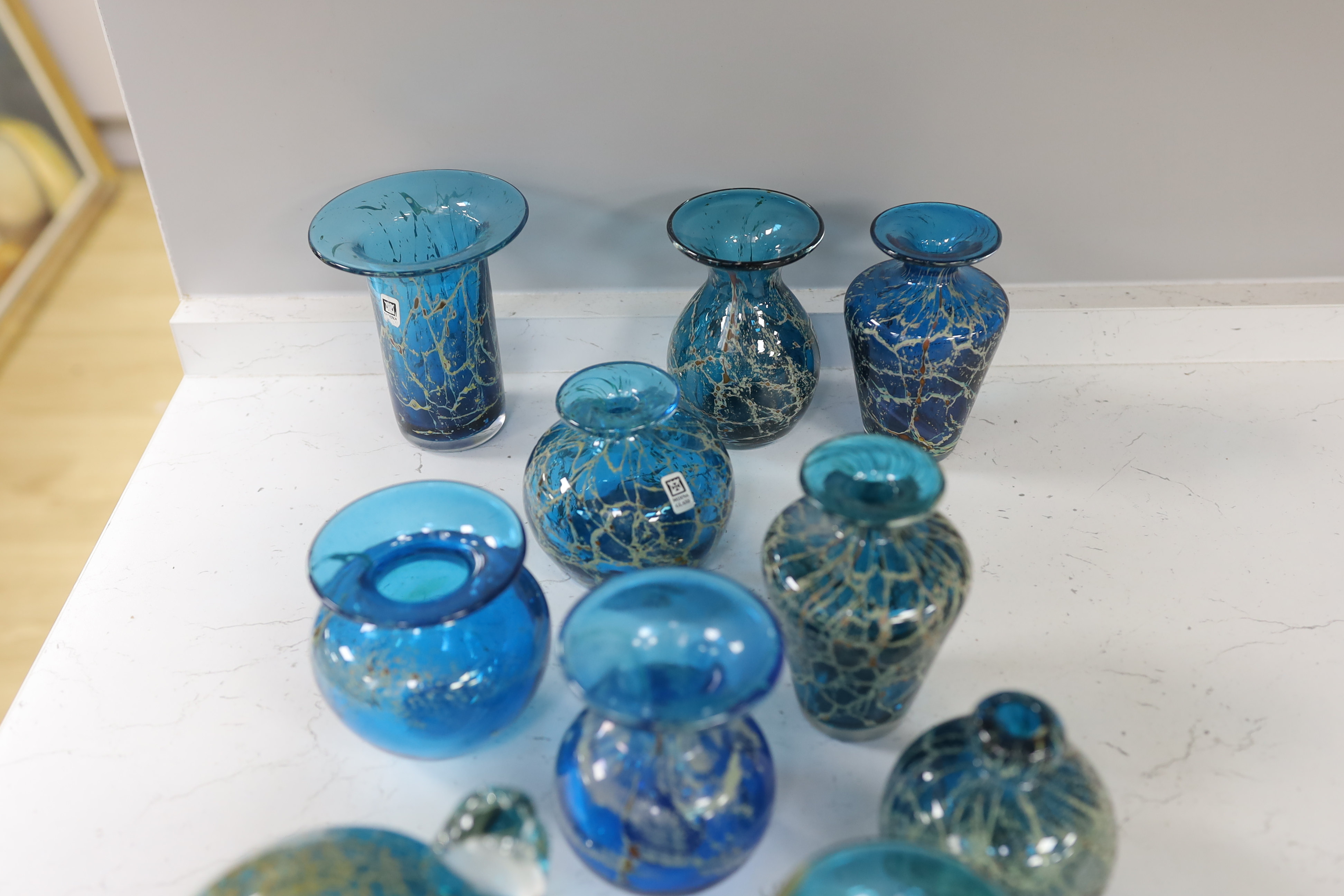 A collection of twenty five Mdina glass vases, bottles and ornaments, sea and sand colour - Image 5 of 5