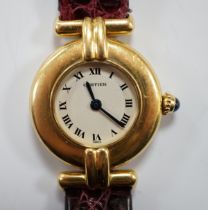A lady's Cartier 18k Rivoli quartz wrist watch, with circular Roman dial and Cartier pouch and