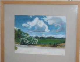 Lisa Micklewright, watercolour, 'View near Bregacon', monogrammed, 26 x 35cm