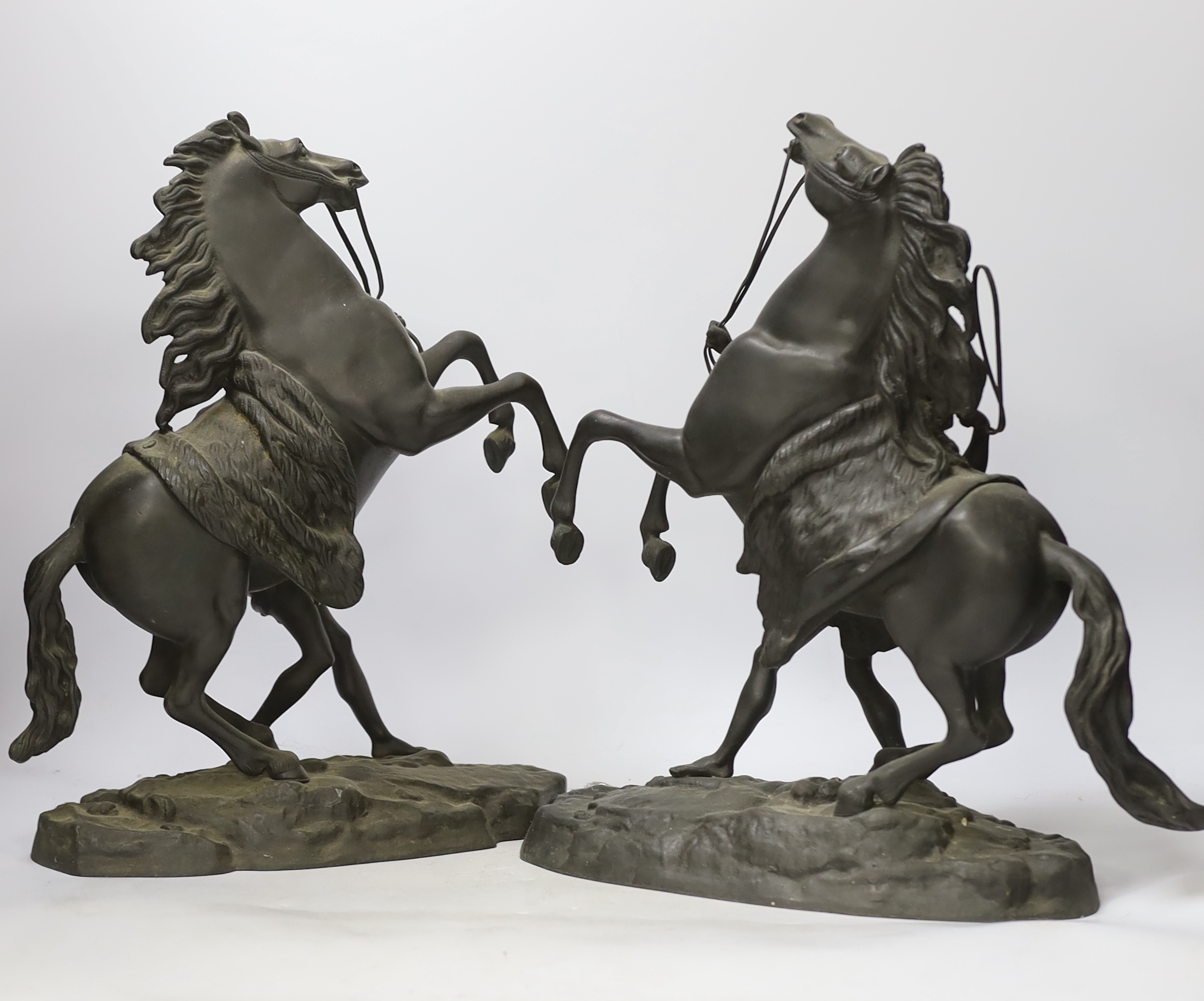 After Guillaume Coustou (1677-1746), a pair of bronze Marly horses, 37cm - Image 4 of 5