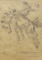 Attributed to Olaf Carl Wieghorst (1899-1988), pencil, Western rider on horseback, signed, 25 x