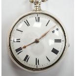 A George III silver pair cased keywind verge pocket watch, by W, Atwood of Lewes, with Roman dial