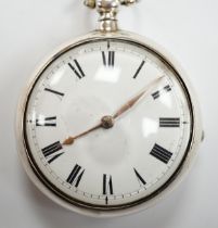 A George III silver pair cased keywind verge pocket watch, by W, Atwood of Lewes, with Roman dial