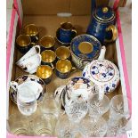 A Collingwood powder blue and gilt bone china part coffee set together with mixed glassware and