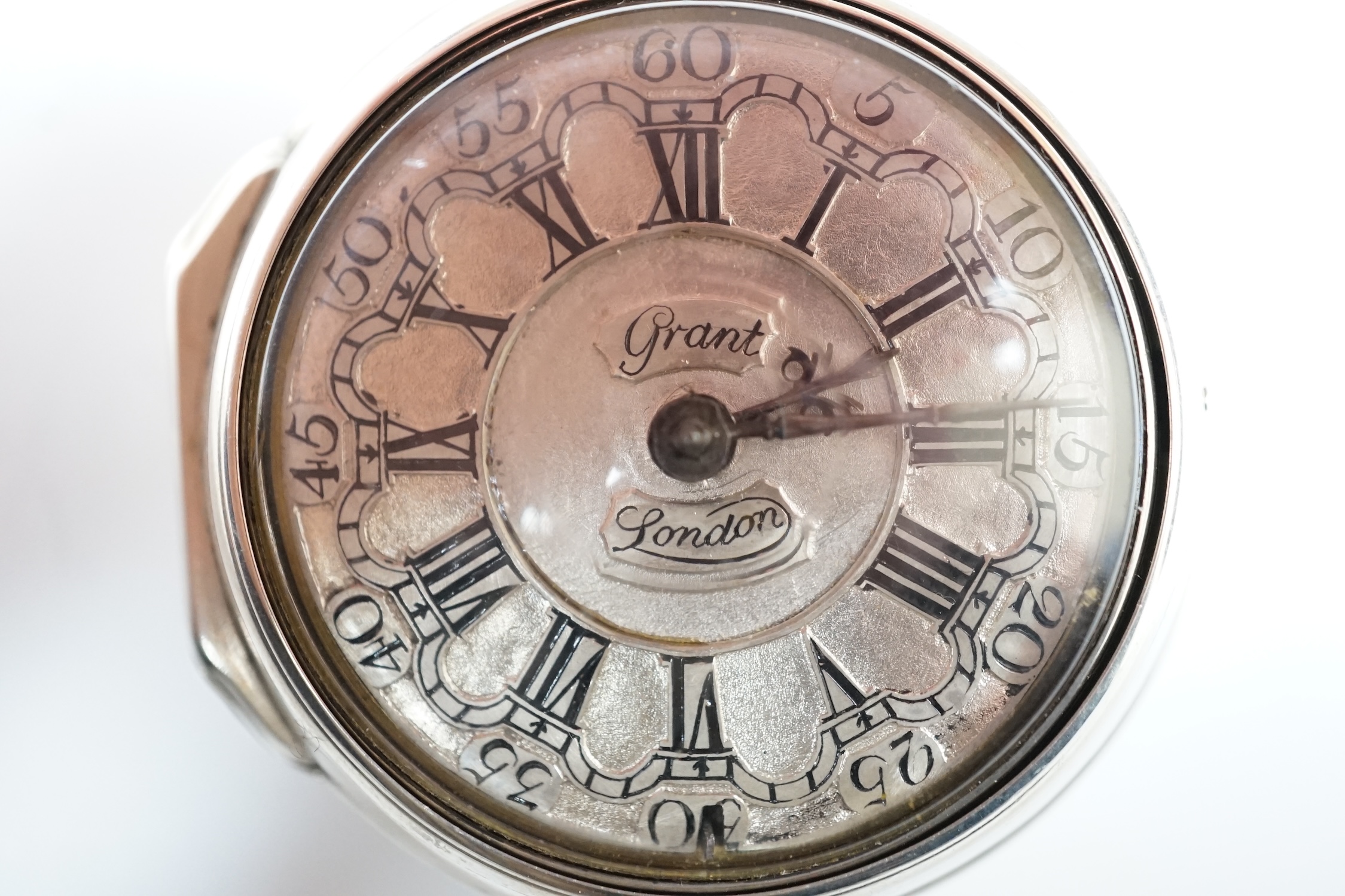 A late George II silver pair cased keywind verge pocket watch by William Grant of London, with Roman - Image 2 of 5