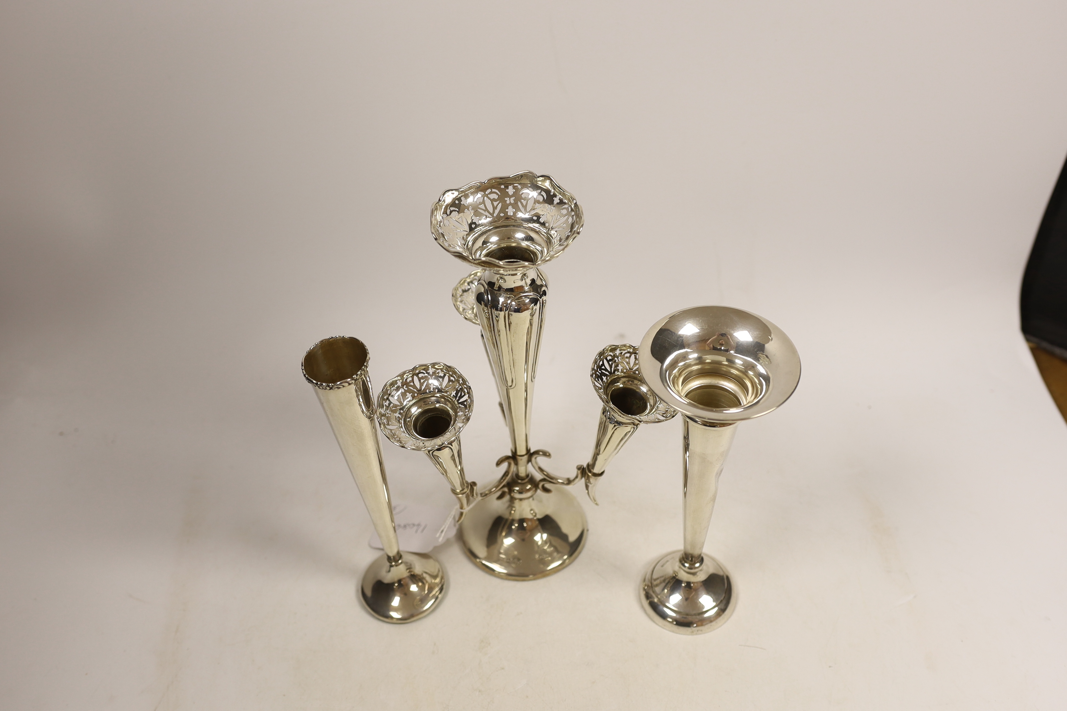 A George V silver centrepiece with four receivers, Colen Hewer Cheshire, Chester, 1920, height 25. - Image 2 of 3