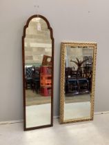 A Queen Anne revival mahogany robing mirror, width 34cm, height 122cm, together with a rectangular