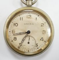 A nickel cased Moeris military G.S.T.P. (General Service Trade Pattern) open face pocket watch, with