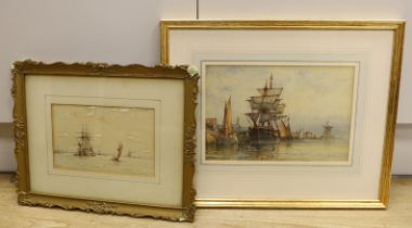 Albert Ernest Markes (1865-1901), watercolour, 'Training ship on the Thames', signed, together