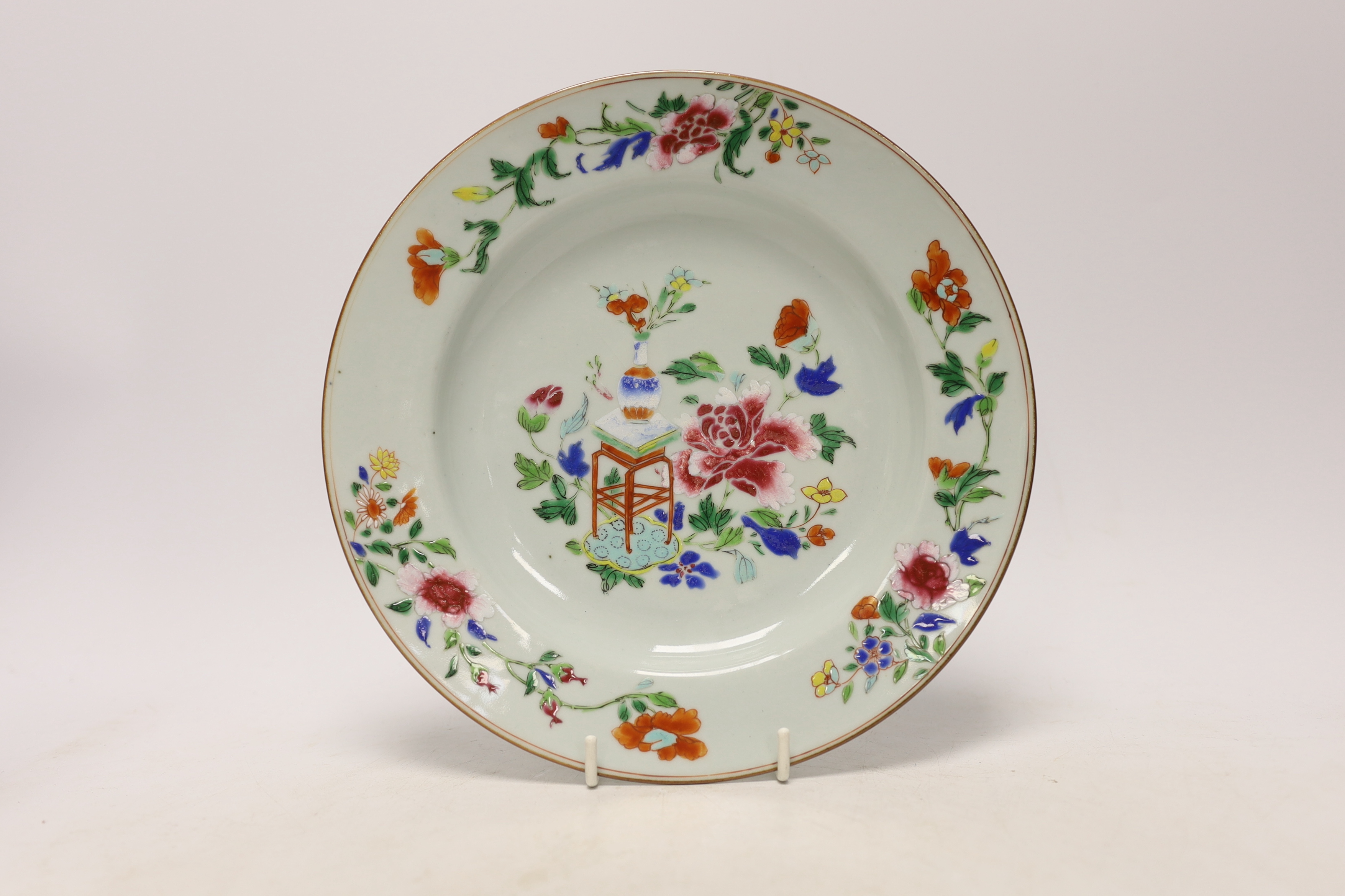A late 18th century Chinese famille rose plate and a 19th century famille rose plate another, - Image 2 of 5