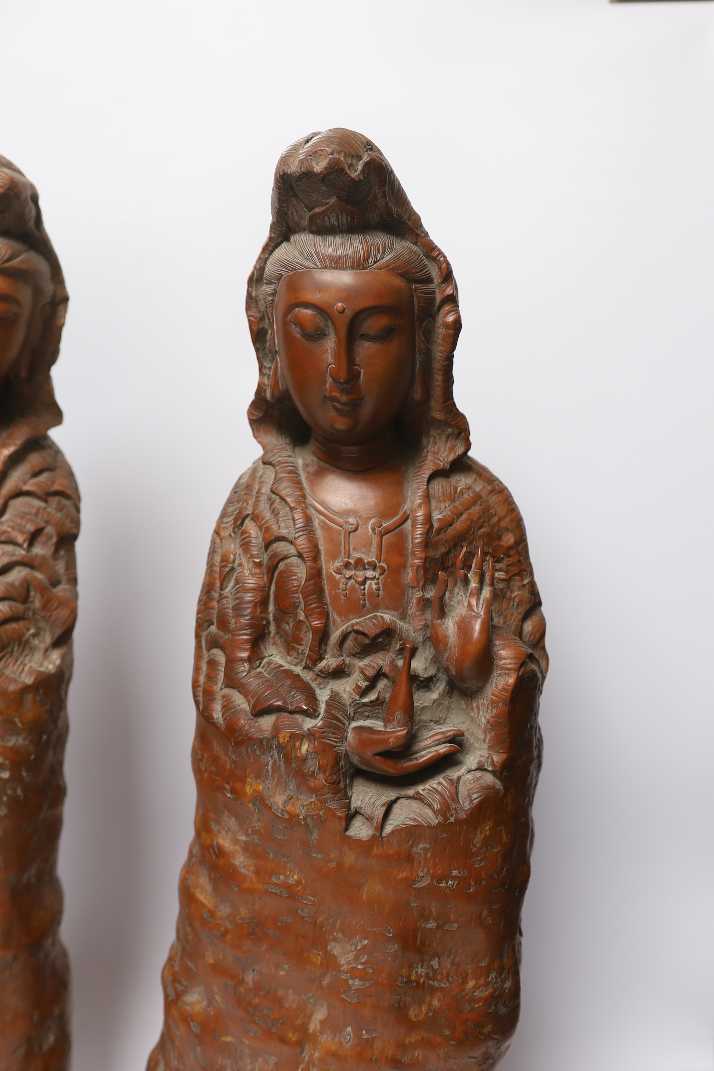 Two large Chinese rootwood figures of Guanyin, 57cm high - Image 3 of 4