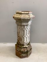 A large Doulton Lambeth style Victorian terracotta chimney pot with latticework decoration, c