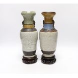 Two Chinese crackle glaze vases, Guanxu period, with stands, 25cm excluding stands