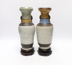 Two Chinese crackle glaze vases, Guanxu period, with stands, 25cm excluding stands