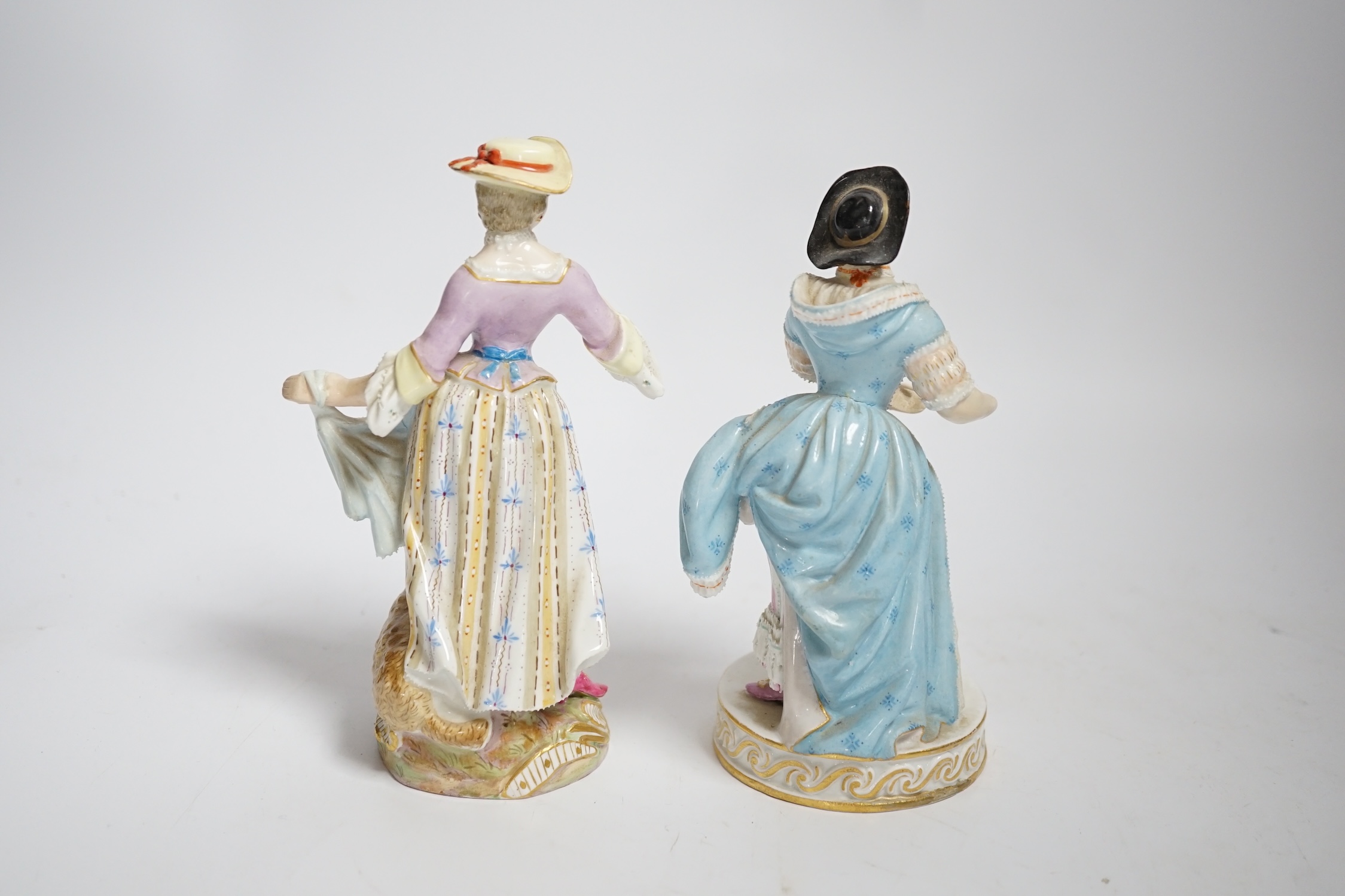 A late Meissen porcelain figure of a young woman wearing a black jacket and floral skirt on circular - Image 2 of 5