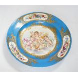 A Sevres style dish decorated with amorini, 33cm