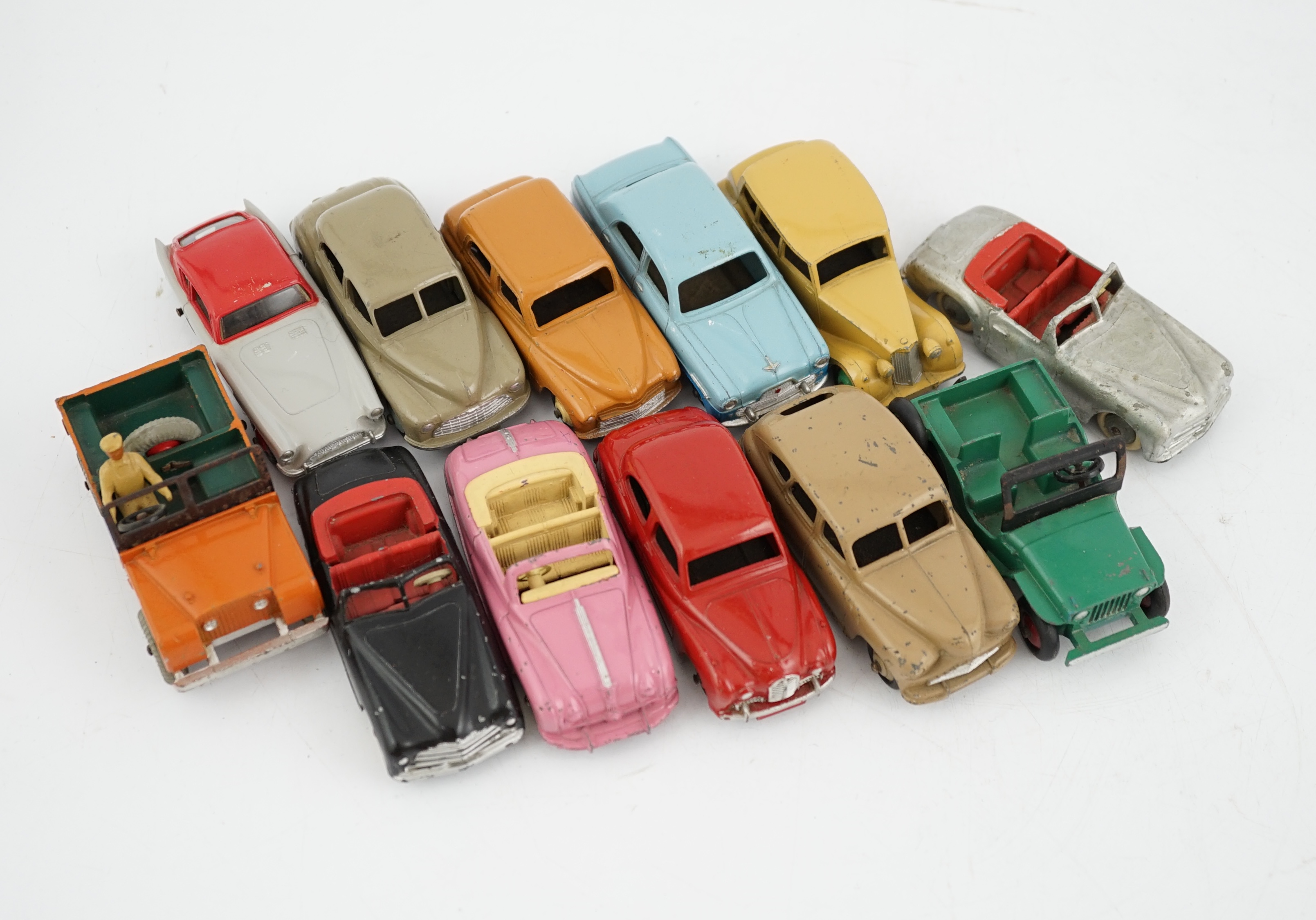 Twelve Dinky Toys, including; Austin Somerset, Triumph, Ford Zephyr, Morris Oxford, Vanguard,