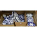 A collection of 19th / 20th century blue and white pottery including platters, tureens and jugs