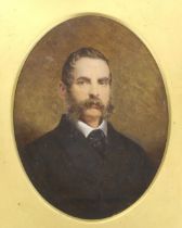 Victorian School, oval oil, Portrait of Sir Martin Crawley, unsigned, partial label and details