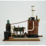 A Cheddar Models Ltd. Proteus steam plant, a gas fired vertical boiler two cylinder marine engine,